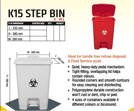 Handsfree pedalbin for Covid waste (15 liter)