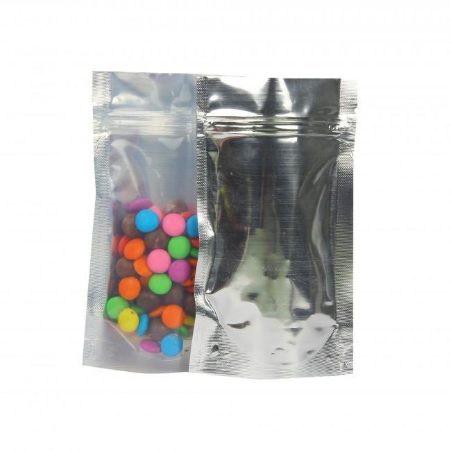 One Side Silver Stand Up Pouch With Zip Lock / Other Side Transparent